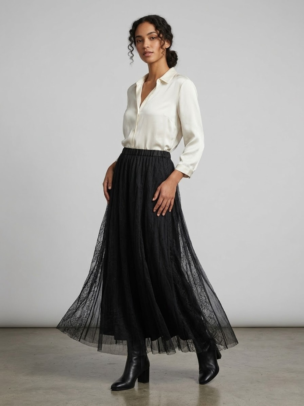 Vintage Whimsygoth Black Tulle Maxi Skirt by Carole Little XL